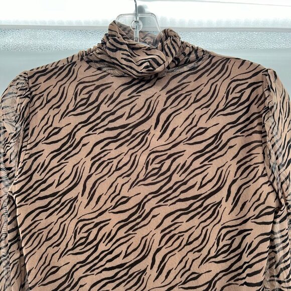 Jane & Delancey Animal Print Mock Neck Top Long Bishop Sleeve Brown Size Small - Picture 6 of 9